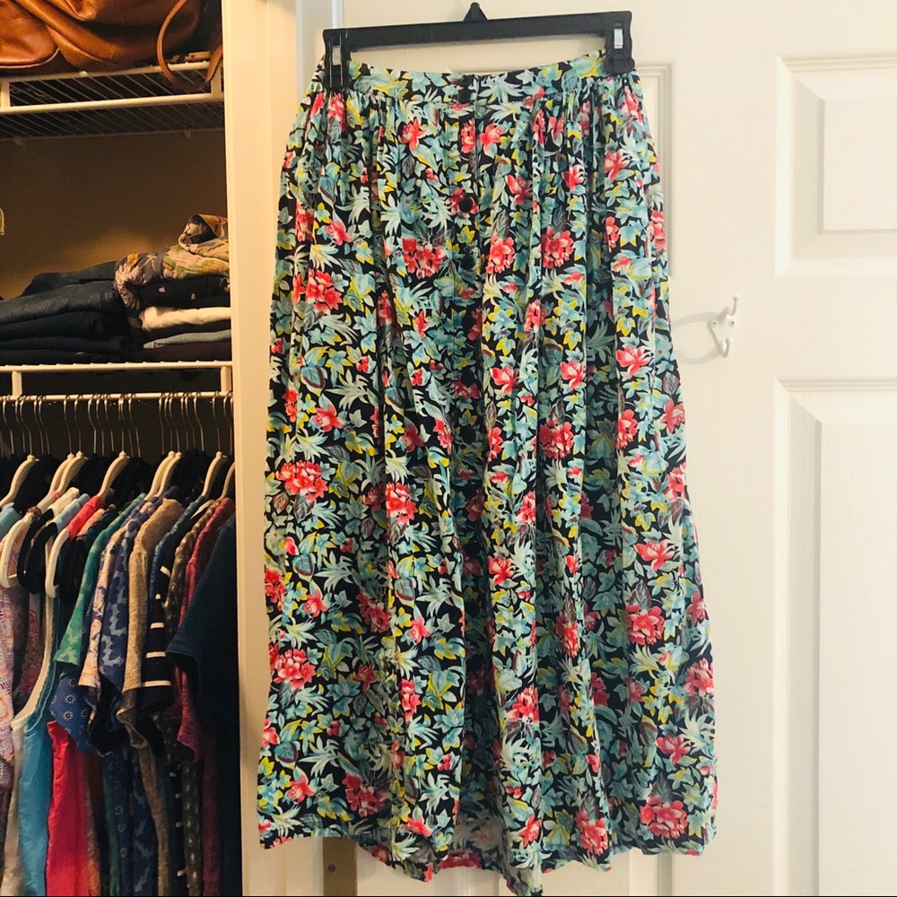 Vintage Floral Button Down Midi Skirt EUX